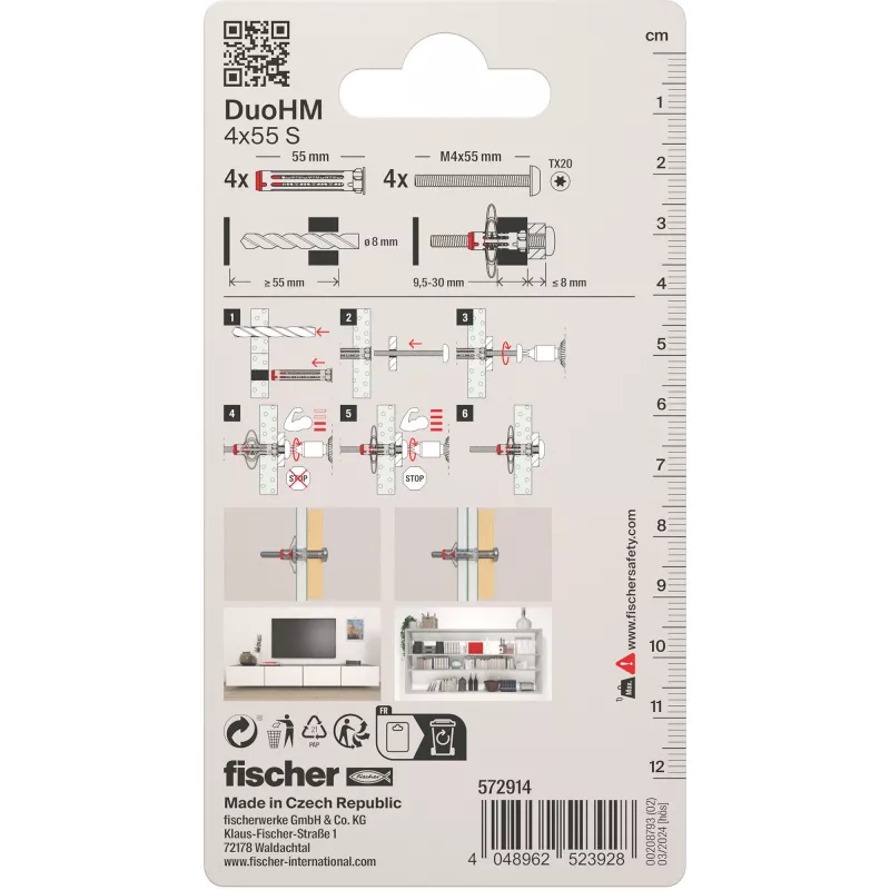 Fischer DuoHM 4x55 S PH TX dutinová hmoždinka 55 mm 4 kusy 572914