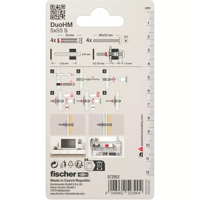 Fischer DuoHM 5x55 S PH PZ dutinová hmoždinka 55 mm 4 kusy 572912