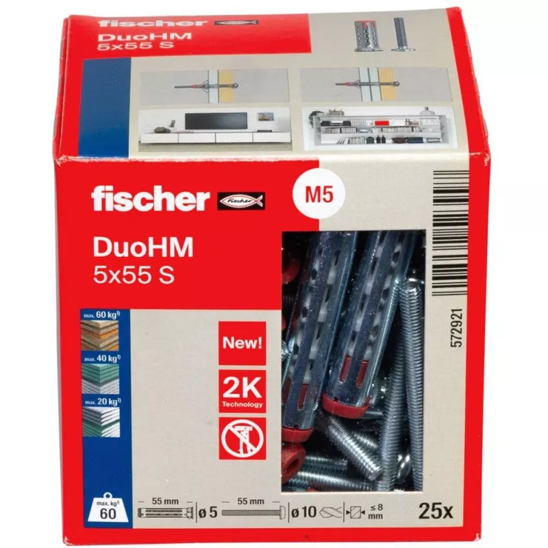 fischer DuoHM 5x55 S PH PZ dutinová hmoždinka 55 mm, 25 ks 572921
