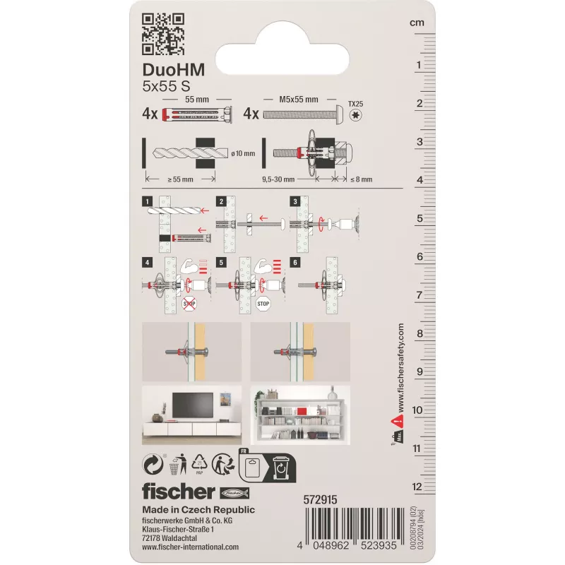 Fischer DuoHM 5x55 S PH TX dutinová hmoždinka sada, 4 kusy 572915
