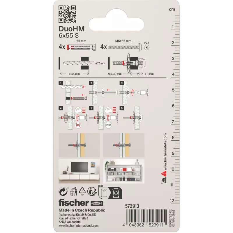 Fischer DuoHM 6x55 S dutinová hmoždinka so skrutkami, 4 kusy 572913