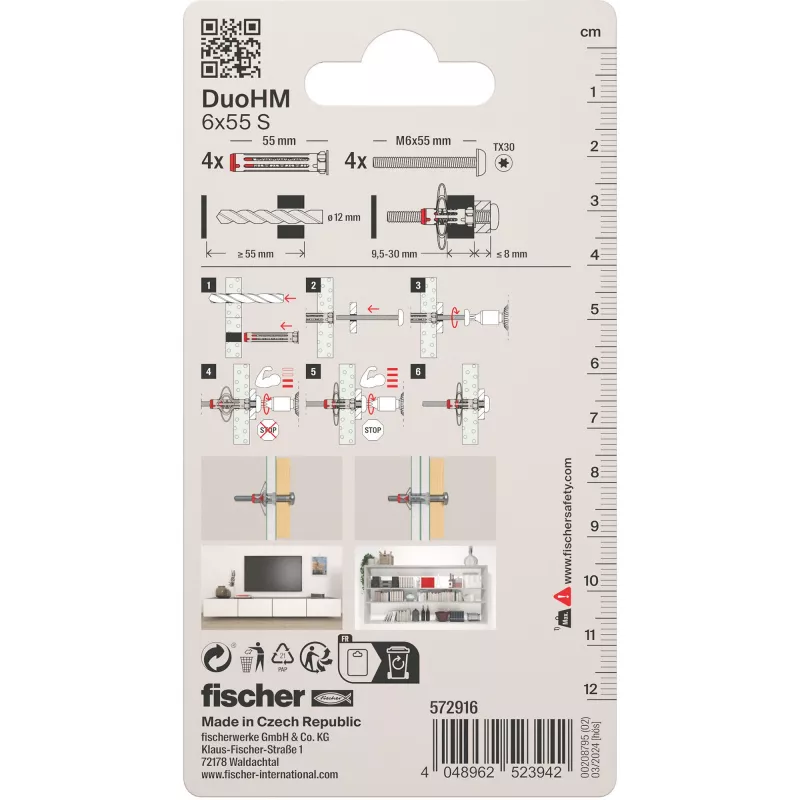 Fischer DuoHM 6x55 S PH TX dutinová hmoždinka 55 mm 4 kusy 572916