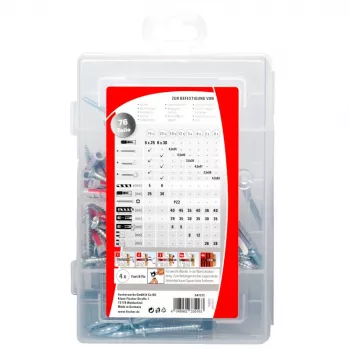 Fischer DuoPower 547212 Sortiment hmoždiniek a skrutiek pre sťahovanie, 76 kusov