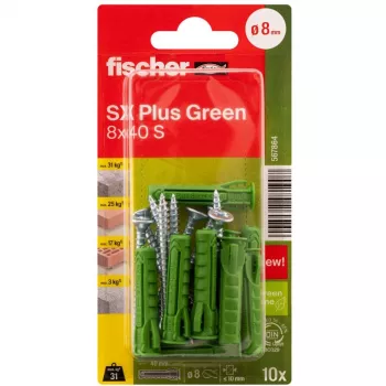 Fischer SX Plus Green 8x40 S K rozperná hmoždinka so skrutkou, 10 ks (567864)