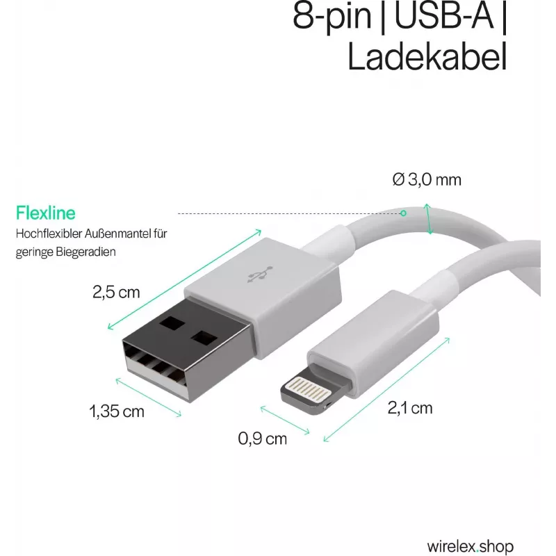 Flexline USB nabíjací a synchronizačný kábel, USB-A na 8-pin (Lightning), 2.0, ABS, biely, 5,0 m (FL31-12048)