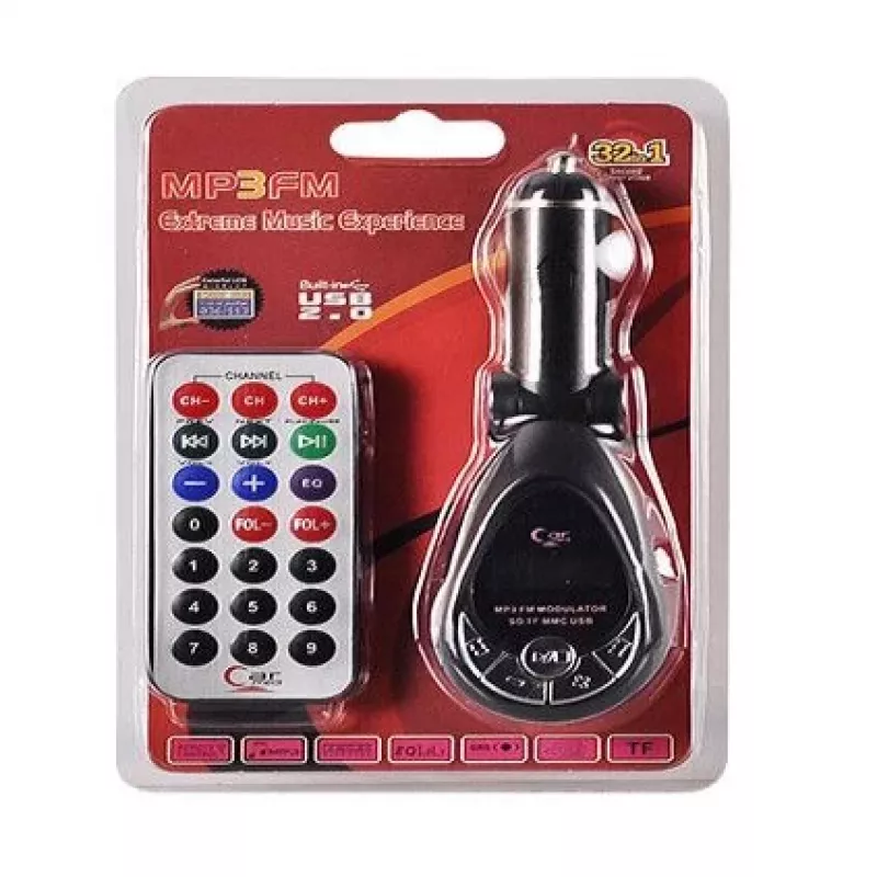 FM vysielač CMP05 s diaľkovým ovládaním, USB slot, MicroUSB, slot na SD/TF karty, 87,5-108 MHz, 12V/24V, čierny