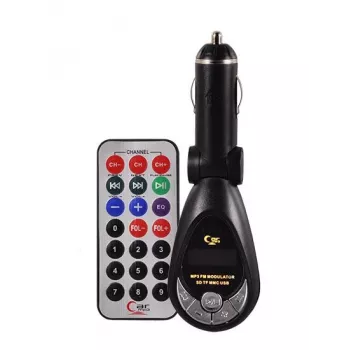 FM vysielač CMP05 s diaľkovým ovládaním, USB slot, MicroUSB, slot na SD/TF karty, 87,5-108 MHz, 12V/24V, čierny