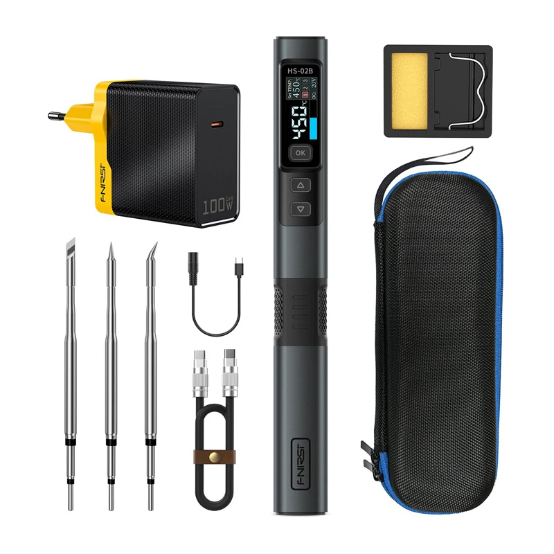 FNIRSI HS-02B F 100 W smart spájkovačka s USB-C PD, OLED displejom, rýchlym ohrevom