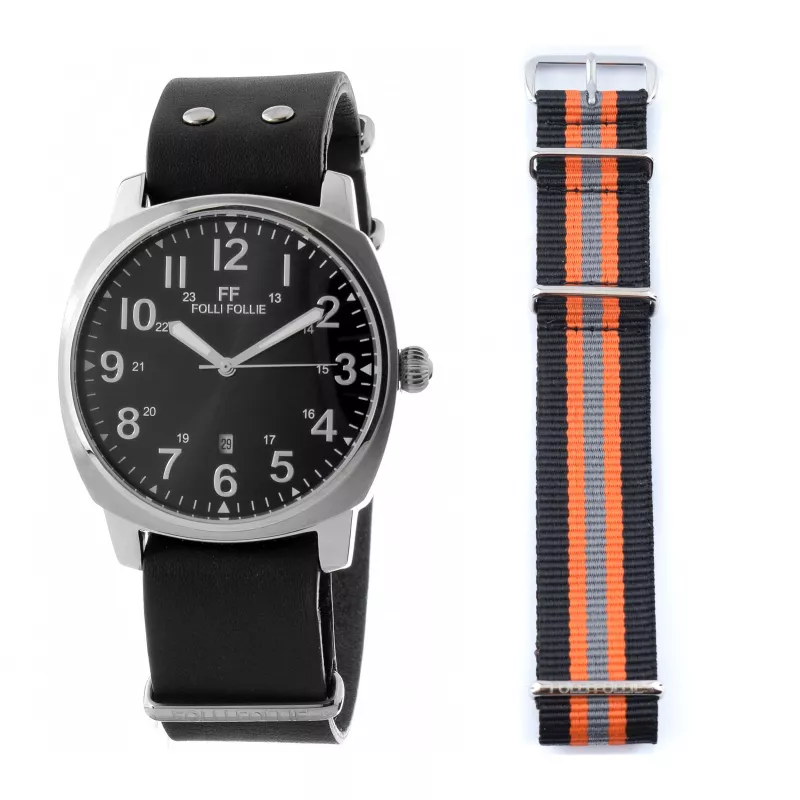 FOLLI FOLLIE MAN WF14T001SDNN 42 mm analógové quartz hodinky čierna koža