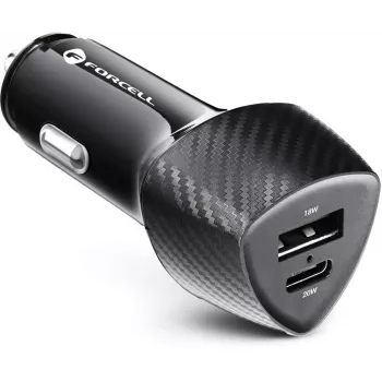 Forcell Carbon CC50-1A1C 38W auto nabíjačka USB-C PD 3.0 + USB-A QC 3.0 čierna