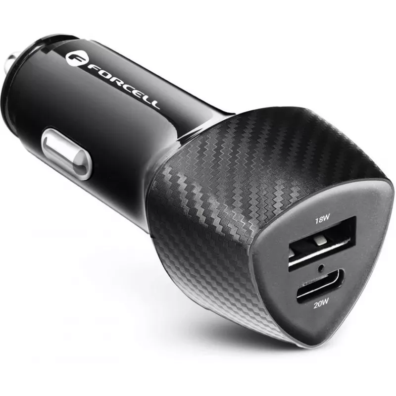 Forcell Carbon CC50-1A1C 38W auto nabíjačka USB-C PD 3.0 + USB-A QC 3.0 čierna