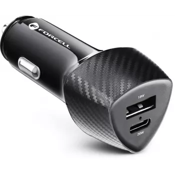 Forcell Carbon CC50-1A1C 38W auto nabíjačka USB-C PD 3.0 + USB-A QC 3.0 čierna