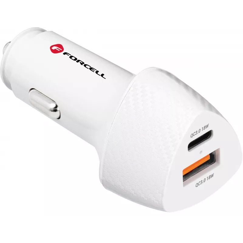 Forcell Carbon CC50-1A1C 38W USB-C PD + USB-A QC 3.0 auto nabíjačka - biela