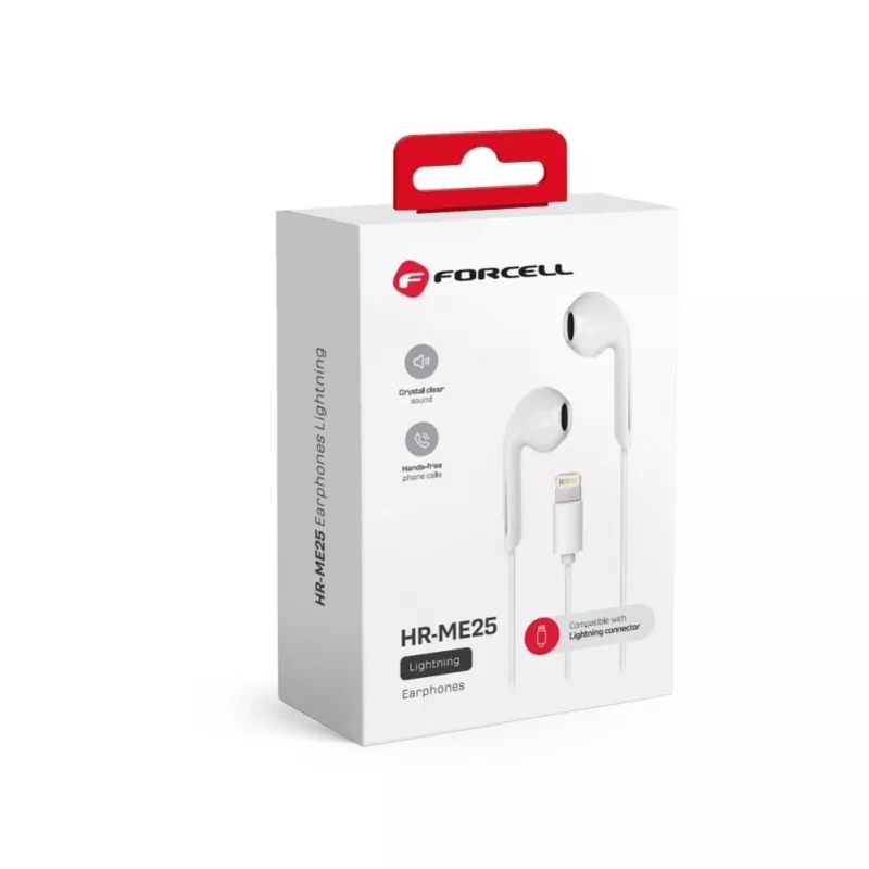 Forcell F-Audio HR-ME25 Lightning in-ear slúchadlá s mikrofónom a diaľkovým ovládaním, biele