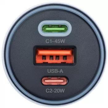 Forcell F-Energy 65 auto nabíjačka 65W, 2x USB-C (PD 3.0) & 1x USB-A (QC 4.0), sivá