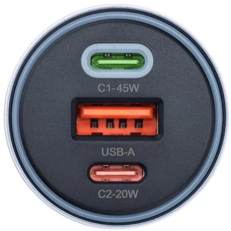 Forcell F-Energy 65 auto nabíjačka 65W, 2x USB-C (PD 3.0) & 1x USB-A (QC 4.0), sivá