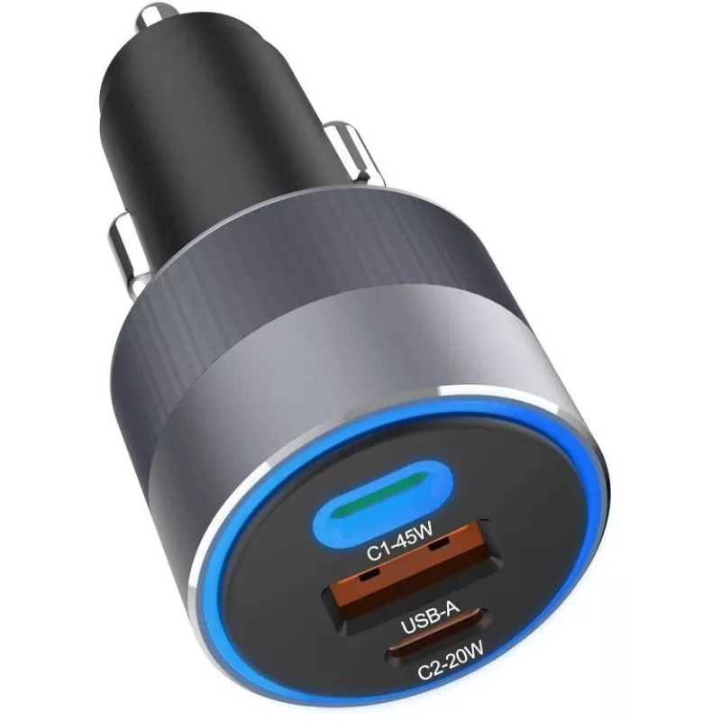 Forcell F-Energy 65 auto nabíjačka 65W, 2x USB-C (PD 3.0) & 1x USB-A (QC 4.0), sivá