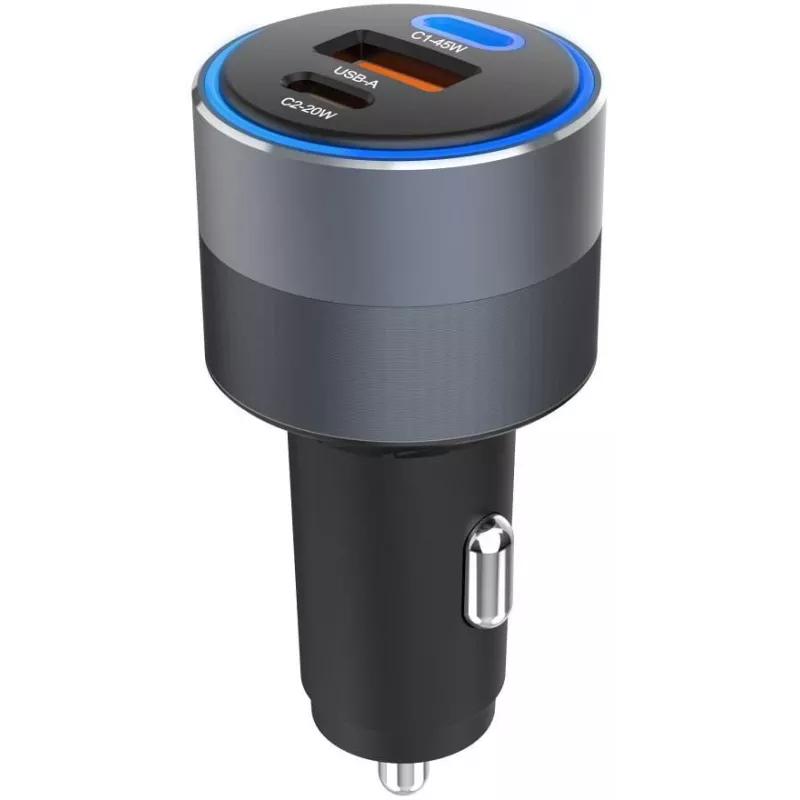 Forcell F-Energy 65 auto nabíjačka 65W, 2x USB-C (PD 3.0) & 1x USB-A (QC 4.0), sivá