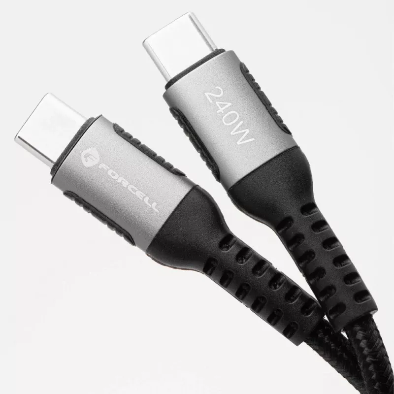 Forcell F-Energy Cafule kábel USB-C na USB-C 2 m 240 W PD 5A QC 4.0 pletený čierny