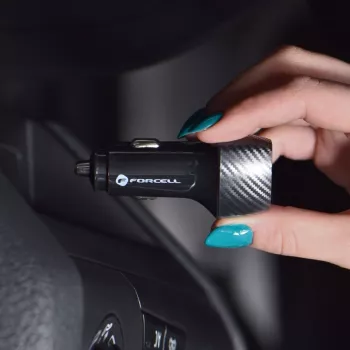 Forcell F-Energy Carbon autonabíjačka USB-C QC3.0 PD 20W s káblom USB-C na Lightning CC50-1C čierna