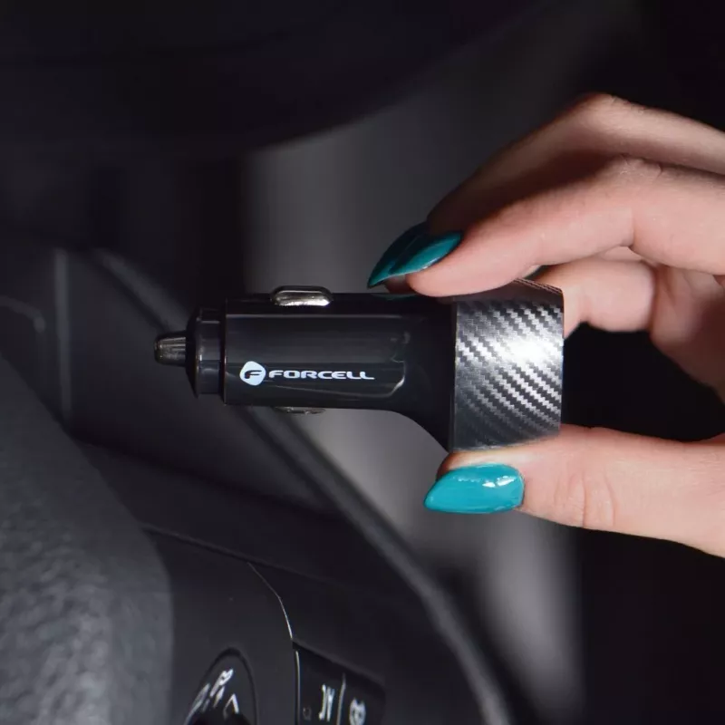 Forcell F-Energy Carbon autonabíjačka USB-C QC3.0 PD 20W s káblom USB-C na Lightning CC50-1C čierna