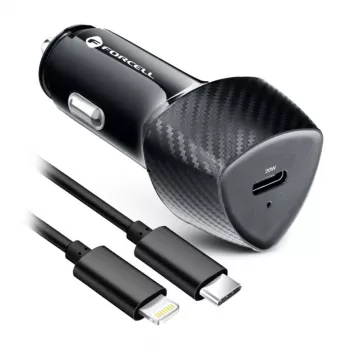 Forcell F-Energy Carbon autonabíjačka USB-C QC3.0 PD 20W s káblom USB-C na Lightning CC50-1C čierna