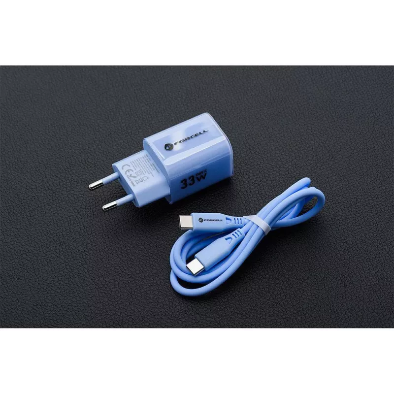 Forcell F-Energy GaN III VT-41 33W USB-C & USB-A nástenná nabíjačka, PD 3.0, QC 4.0, modrá