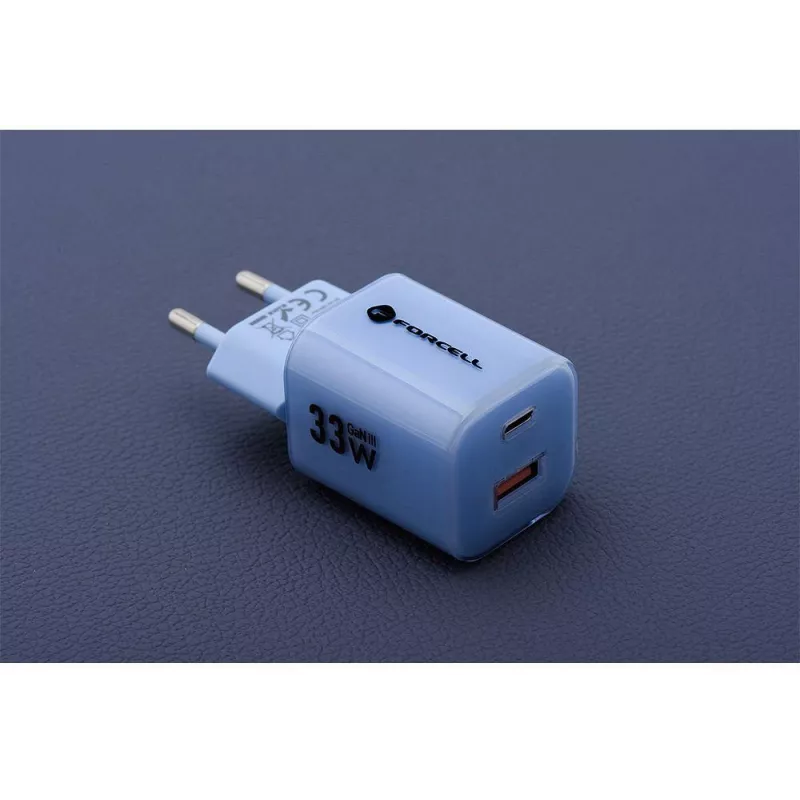 Forcell F-Energy GaN III VT-41 33W USB-C & USB-A nástenná nabíjačka, PD 3.0, QC 4.0, modrá