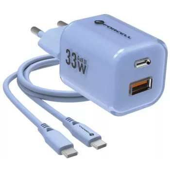 Forcell F-Energy GaN III VT-41 33W USB-C & USB-A nástenná nabíjačka, PD 3.0, QC 4.0, modrá