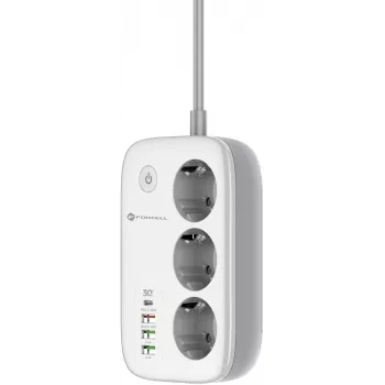 Forcell F-Energy VT-PS03 inteligentný napájací pás, 3x zásuvka Schuko, USB-C PD 30W, 3x USB-A QC 3.0, Wi-Fi, ovládanie cez aplikáciu Tuya, 2500W/10A