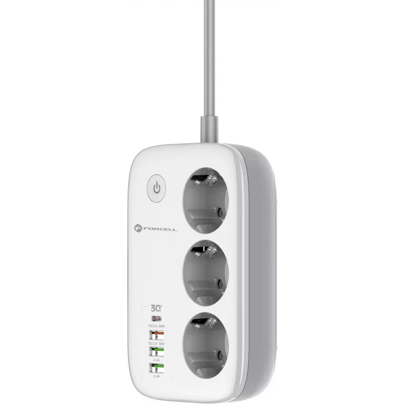 Forcell F-Energy VT-PS03 inteligentný napájací pás, 3x zásuvka Schuko, USB-C PD 30W, 3x USB-A QC 3.0, Wi-Fi, ovládanie cez aplikáciu Tuya, 2500W/10A