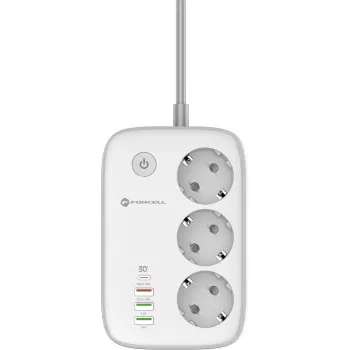 Forcell F-Energy VT-PS03 inteligentný napájací pás, 3x zásuvka Schuko, USB-C PD 30W, 3x USB-A QC 3.0, Wi-Fi, ovládanie cez aplikáciu Tuya, 2500W/10A