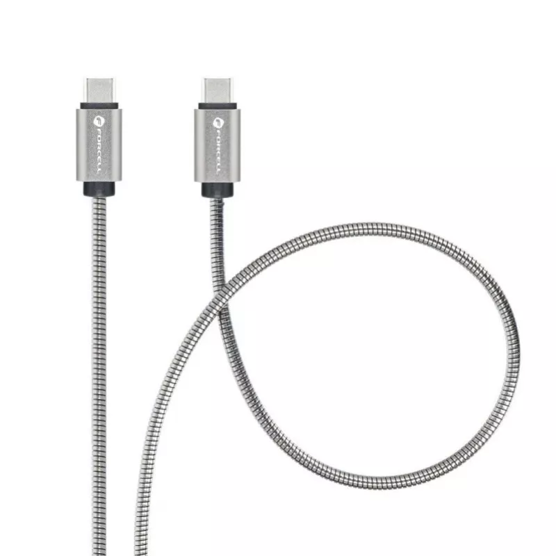 Forcell USB-C na USB-C kábel F-Energy QC4.0 PD 5A 100W E-Mark kovový 1m strieborný C239