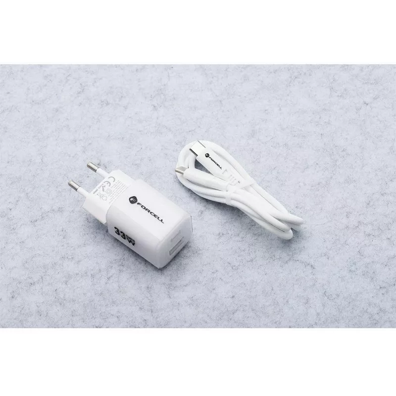 Forcell VT-41 GaN III 33W nástenná nabíjačka s 1x USB-C PD 3.0 & 1x USB-A QC 4.0 (biela)