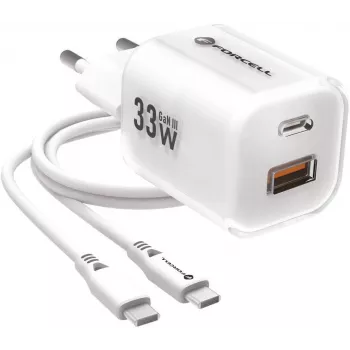 Forcell VT-41 GaN III 33W nástenná nabíjačka s 1x USB-C PD 3.0 & 1x USB-A QC 4.0 (biela)