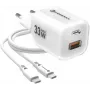 Forcell VT-41 GaN III 33W nástenná nabíjačka s 1x USB-C PD 3.0 & 1x USB-A QC 4.0 (biela)