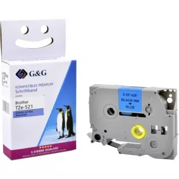 G&G 5BRT521-TD náhradná popisovacia páska pre Brother TZe-521, 9 mm x 8 m, čierna na modrej, laminovaná