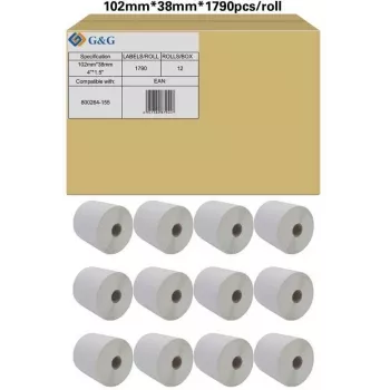 G&G rolky etikiet kompatibilné so Zebra 800264-155, biela, 102 x 38 mm, 12 x 1790 etikiet (19802)