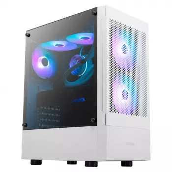 GAMDIAS Talos E3 MESH herná midi-tower skriňa, biela, tvrdené sklo, 4x120mm ARGB ventilátory, ATX/Micro-ATX/Mini-ITX, mesh predný panel