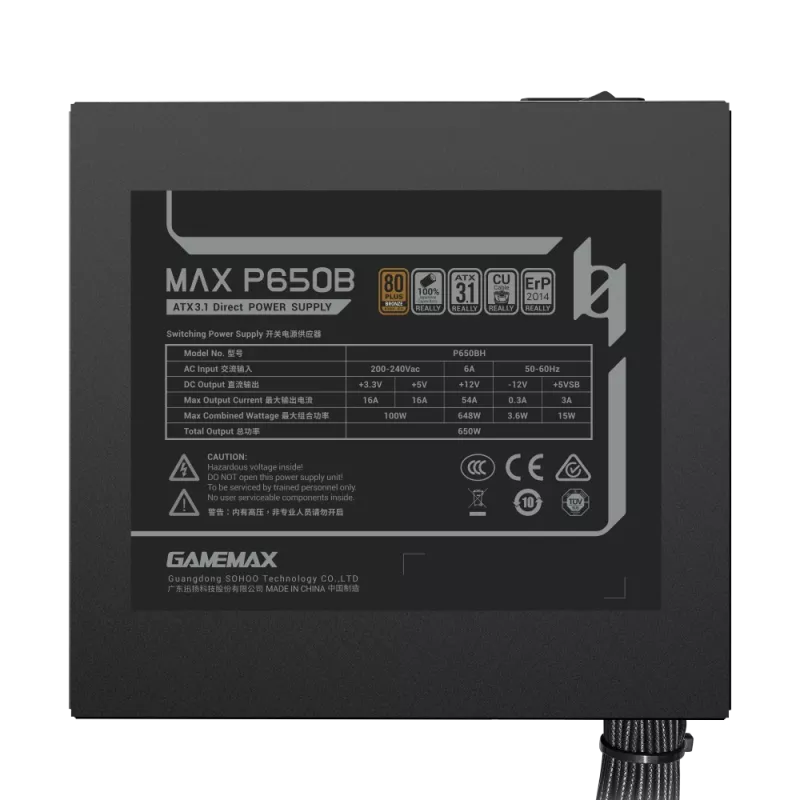 GAMEMAX MAX P650B 650W Bronze nemodulárny napájací zdroj