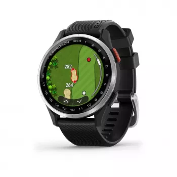 Garmin Approach S44 strieborná hliníková luneta s čiernym silikónovým remienkom