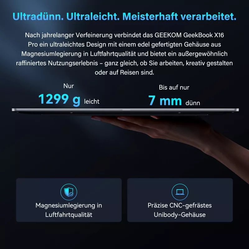 GEEKOM GEEKBOOK X16 PRO (strieborná, Intel Core Ultra 5 125H, Intel Arc Graphics, 32 GB LPDDR5, 1 TB SSD, Windows 11 Pro)