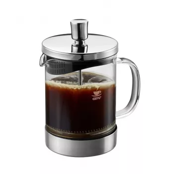 GEFU DIEGO French Press kávovar 600 ml, borosilikátové sklo & nehrdzavejúca oceľ, strieborná/čierna