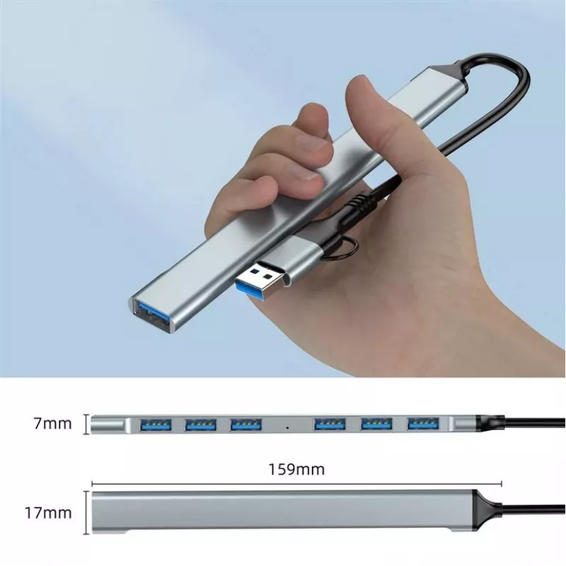 Gembird 7-portový USB 3.2 Gen 2 hub - 6x USB-A 2.0 + 1x USB-A 3.2, strieborný