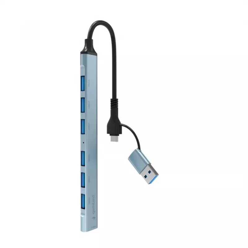 Gembird 7-portový USB 3.2 Gen 2 hub - 6x USB-A 2.0 + 1x USB-A 3.2, strieborný