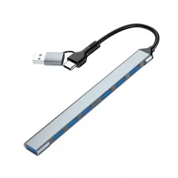 Gembird 7-portový USB 3.2 Gen 2 hub - 6x USB-A 2.0 + 1x USB-A 3.2, strieborný