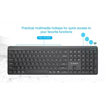 Gembird KB-WPS-03 Dual-Mode Pro-Business Slim bezdrôtová klávesnica, 2.4G + Bluetooth, US rozloženie, čierna