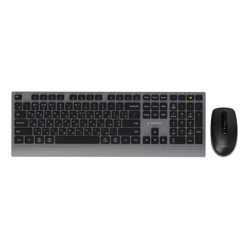 Gembird KBS-WPS-02-CYRL dvojrežimová tenká bezdrôtová súprava klávesnice a myši, 2,4 GHz + Bluetooth, ruské cyrilské rozloženie, čierna