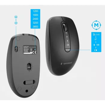 Gembird KBS-WPS-02 Dual-Mode Slim bezdrôtová desktopová sada, 2.4GHz + Bluetooth, US rozloženie (klávesnica a myš)