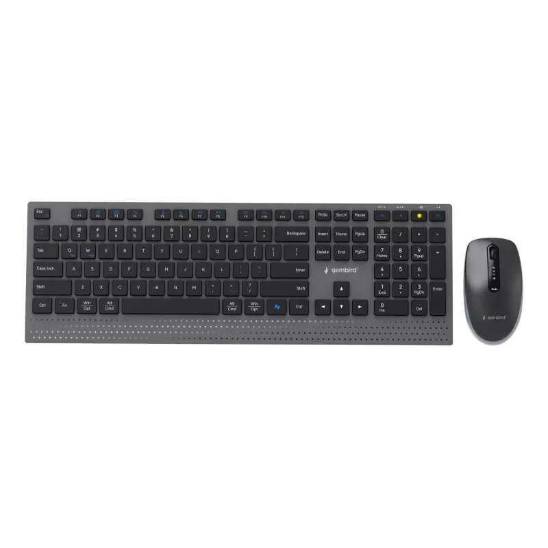 Gembird KBS-WPS-02 tenká bezdrôtová súprava klávesnice a myši s dvojitým režimom, 2,4 GHz + Bluetooth, rozloženie US, čierna